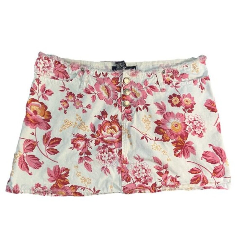 Y2K Campus Crew Mini Skirt Womens 4 Cotton Micro Floral Cotton 2000s Raw Hem